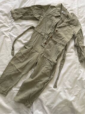 Zara Olive Utility Jumpsuit with Waist Tie - Size 6
